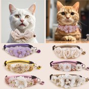 Resim 1 adet Ayarlanabilir Çiçekli Kedi Kolyesi ile Çan, Sahte Mesh Çiçek Tasarımı, Polyester Lif Malzemesi, Kediler için 