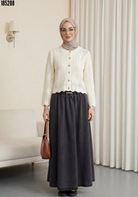 Resim Beli Lastikli Toka Detaylı Kot Etek Antrasit 