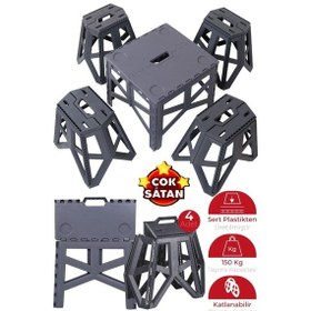 Resim Kapris Katlanabilir Pratik Kamp Seti 1 Adet Piknik Masası + 4 Adet Katlanır Tabure Siyah 