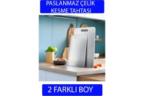 Resim Feyza Design 2 Adet Paslanmaz Çelik Kesme Tahtası, Antibakteriyel Yüzey, Üst Düzey Kalite 
