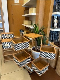 Resim Ahşap Kare Sebzelik 5 Katlı Yana Açılır Damalı Patates Soğan Tekerlekli Sebzelik Siyah - Beyaz 