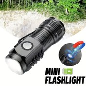 Resim 1 Adet Şarj Edilebilir 3LED El Feneri, Mini Taşınabilir Çok Fonksiyonlu Outdoor El Lambası, Klipsli Siyah Kampçılık Balıkçı Torpido, ABS Malzemeli Acil Durum El Lambası - Yürüyüş, Kamp ve Doğa Yürüyüşü İçin 