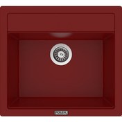 Resim Polex Cristalüx Granit Evye P-08 Bordo Tezgah Altı Ve Tezgah Üstü Kare Mutfak Evyesi 55.5x50 CM 