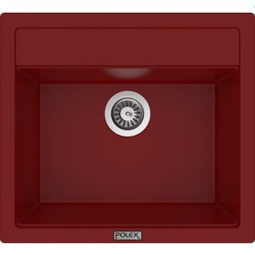 Resim Polex Cristalüx Granit Evye P-08 Bordo Tezgah Altı Ve Tezgah Üstü Kare Mutfak Evyesi 55.5x50 CM 