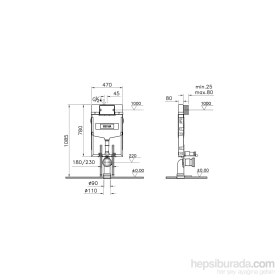 Resim VitrA 748-1851-01 Gömme Rezervuar Asma Klozetler için İnce Metal Ayaklı 3/6 L 