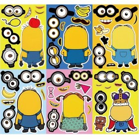Resim Despicable Me için yetkili Minion temalı etiketler, 6 adet su geçirmez yeniden kullanılabilir DIY el sanatları. 