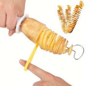 Resim 6 Parça Çok Fonksiyonlu Spiral Patates Dilimleyici, Paslanmaz Çelik Manuel Tornado Twister Sebze Kesici, BBQ, Kamp Mutfak Aletleri, Kibrit veya Magnezyum Çubuğu Dahil Değil 