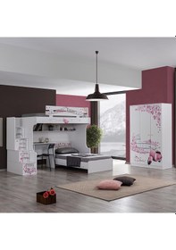 Resim Setaymobilya Ranza, Pisa Ranza Karyola Çalışma Masası + 3 Kapaklı Dolap -Setay 