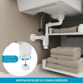 Resim Aqua Bagno Comfort Yer Kazandıran Lavabo Sifonu Kolay Temizlenir Ayarlanabilir Koku Önleyici Gider Borulu - 32 mm Süzgeç Hariç 