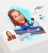 Resim Kişiye Özel Hostes Karikatür 240 Parça A3 Puzzle - 1 