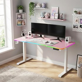 Resim Karr Gaming G-Flex G1B6 Elektrikli Yükseklik Ayarlı RGB Aydınlatmalı Oyuncu Masası - 160x80 Pembe-Beyaz 