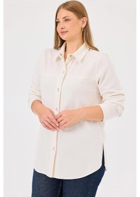 Resim Galaxi Kadın Büyük Beden Çıtçıt Düğmeli Uzun Kollu Gömlek 10002421514025 Ekru Ekru 