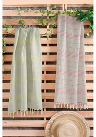 Resim Sarev Rufus Yeşil Pamuk Keten Plaj Havlusu 90x160 Cm Yeşil 