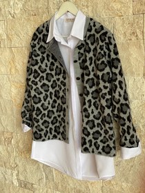 Resim HatunAtila Kadın Triko Leopar Hırka - 25176 - Gri / Standart - Oversize 