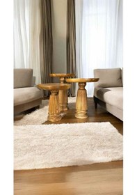 Resim Simillo Ahşap Mantar Sehpa 3 Lü Set Koyu Ceviz Renkli Masif Doğal Zigon Ve Fiskos Takımı - Wooden Coffee Table Koyu Ceviz 