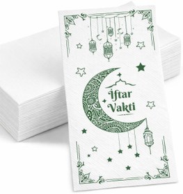 Resim Dekals 25 Adet Ramazan Temalı İftar Vakti Baskılı Garson Katlama BEYAZ Kağıt Peçete 