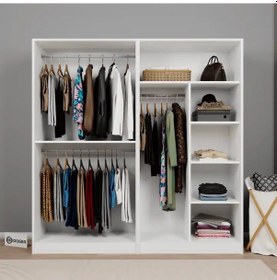 Resim Lucas 4 Kapaklı Çift Askılı Elbise Dolabı-gardırop Seti Beyaz 190 Cm Beyaz 