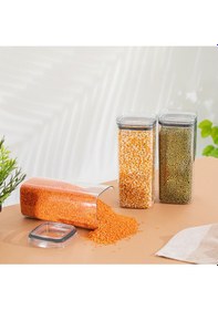 Resim 5'li Vakumlu Contalı Kare Erzak,un,bakliyat Saklama Kabı Seti-1x700 Ml-2x1000 Ml-1x1400 Ml-1x2100 Ml Şeffaf 