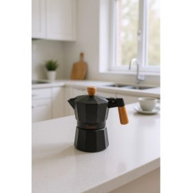 Resim UltraMint Şık Siyah Moka Pot, 3 Fincan, Evde Kahve Keyfi Için Mükemmel Seçim 