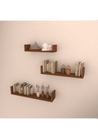 Resim Rafkestir 3 Lü Bolera Duvar Raf Seti Hareli Ceviz (Mat) 