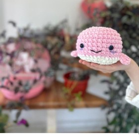Resim Amigurumi Kadife Pembe Yavru Balina Oyuncak 