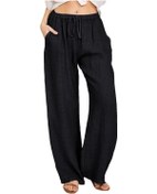 Resim Siyah Yazlık Kadın Pantolon Büyük Beden Bol Günlük Pantolon Siyah 