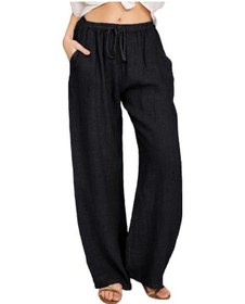 Resim Siyah Yazlık Kadın Pantolon Büyük Beden Bol Günlük Pantolon Siyah 