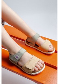 Resim Mnpc Unisex Çocuk Sarı-su Yeşili Hakiki Deri Mantar Tabanlı Günlük Çocuk Sandalet 25y2s10047793 Sarı-su Yeşili 