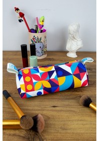 Resim Kalem Kutusu Colourful Cute Üçgen Tasarım Vegan Deri Kalemlik Ve 