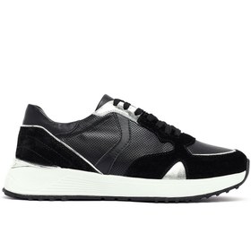 Resim Derimod Kadın Siyah Bağcıklı Kalın Tabanlı Deri Sneaker 25AFD370714 