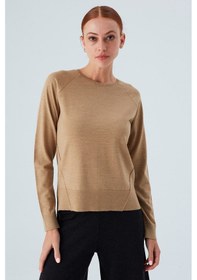 Resim Peraluna Vanessa Pullover Merino Yünlü Yanları Yırtmaçlı Ince Kadın Triko Kazak Camel Melanj-camel Camel 