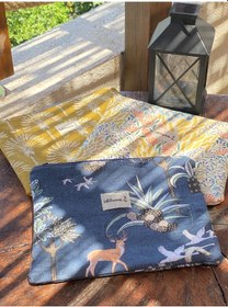 Resim İdiluna Hardal Rengi Palmiye Desenli, Fermuarlı Çok Amaçlı Clutch / Tablet Çantası Hardal Kahve 