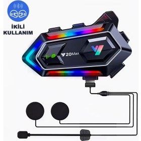 Resim Nidage Ikili Interkom Bağlantılı Y20 Max Motorsiklet Intercom Su Geçirmez Kask Intercom Rgb Intercom 