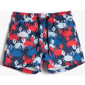 Resim Koton Deniz Şortu Beli Bağlamalı Yengeç Baskılı File Astarlı Mavi Desenli 3skb00034bw 3SKB00034BWB24 