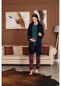 Resim Birolgaye Bone Club 5710 Kadife Hamile Lohusa 3 Lü Pijama Sabahlık Tk 001 