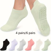 Resim 4/6 Çift Kadın Kaymaz Pilates Çorapları, Bale, Dans Direği ve Fitness için Nefes Alabilir Polyester & Spandeks Yoga Çorapları Tutuş Dokusu ile - Düz Renkli, Kısa Ayak Bileği Boyu Yoga Çorapları, Spor Çorapları 