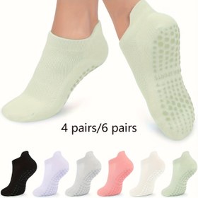 Resim 4/6 Çift Kadın Kaymaz Pilates Çorapları, Bale, Dans Direği ve Fitness için Nefes Alabilir Polyester & Spandeks Yoga Çorapları Tutuş Dokusu ile - Düz Renkli, Kısa Ayak Bileği Boyu Yoga Çorapları, Spor Çorapları 