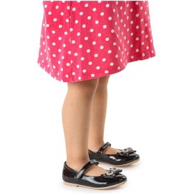 Resim Kiko Kids Papyon Taşlı Cırtlı Kız Çocuk Babet Ayakkabı 254 Rugan Siyah 001 