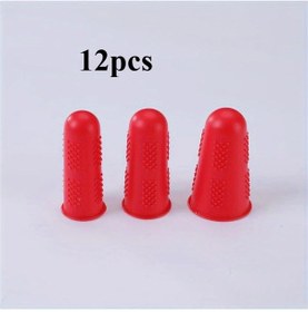 Resim Elmpaly 12 Adet Kırmızı Renkli 4 Takım 12 Parça Silikon Sıcak Tutkal Tabancası Parmak Koruyucu Büyük Orta Küçük Boy 