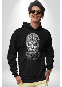 Resim İnsan Beyni Korku Sineması Kadın Erkek Siyah Kapüşonlu Sweatshirt Hoodie Siyah 