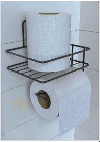 Resim Yapışkanlı Raflı Siyah Tuvalet Kağıdı Tutacağı Askısı Metal Tuvalet Kağıtlık Wc Raf Siyah 
