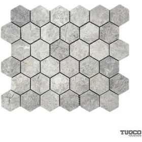 Resim Tuqco Doğal Taş 2 Hexagon Tundra Gri Cilalı Mermer Mozaik 