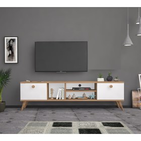 Resim Ankara Mobilya Poyraz Ahşap Ayaklı Atlantik Çam Beyaz 160 Cm Tv Sehpası 