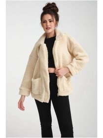 Resim Genel Markalar Fermuarlı Oversize Astarsız Peluş Mont 