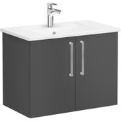 Resim VitrA Root 68149 Lavabo Dolabı Kapaklı, 80 Cm, Mat Fırtına Gri, Köşeli Lavabolu 