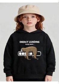 Resim Uyguntarz Tembel Animal Baskılı Oversize Çocuk Sweatshirt Siyah 