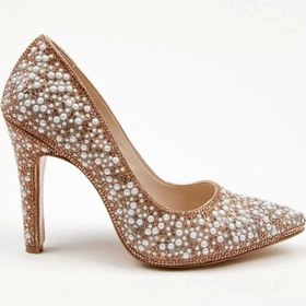 Resim Kadın Moda Şık Gold Full Inci Aynalı Klasik Düğün Nişan Gece Abiye Ayakkabı Gold 