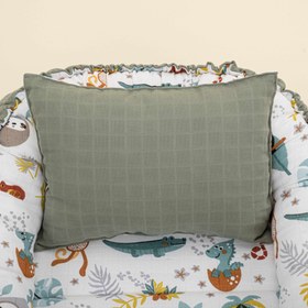 Resim Babynest ve Yastık - Çift Taraflı - Haki Muslin - Hayvanat Bahçesi 