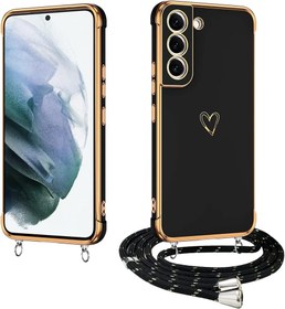 Resim E-Lush Samsung Galaxy S21 FE için Cep Telefonu Kılıfı Bantlı Kılıf, Kalp Aşk Deseni Galvanik Silikon Cep Telefonu Zinciri Samsung S21 FE 5G için Kordonlu Koruyucu Kılıf Asmak için Kamera Koruması 