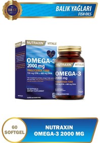 Resim Nutraxin Omega 3 2000 Mg 60 Softjel - Balık Yağı, EPA 720, DHA 480 Mg 